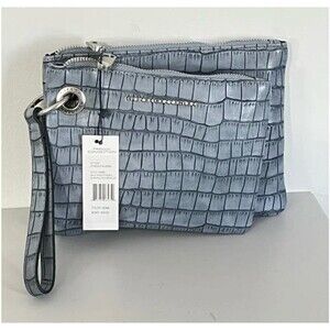 French Connection Wristlet Womens Small Denim Blue Croc Print 2-in-1 Zip gift